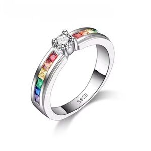 S925 Silver Rainbow Cubic Zircon Ring.